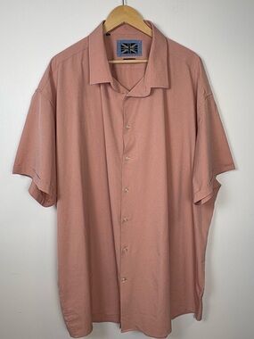 Soul of London Men’s Salmon Pink Button-Up Shirt, Size 4XLT, vacation, office,